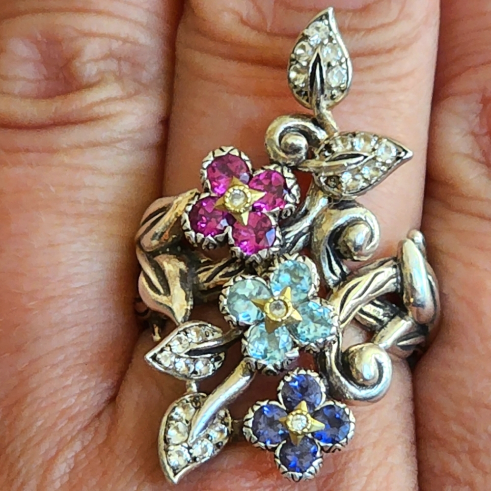 *SOLD* Barbara Bixby Three Flower Ring Sterling Silver & 18k Gold.